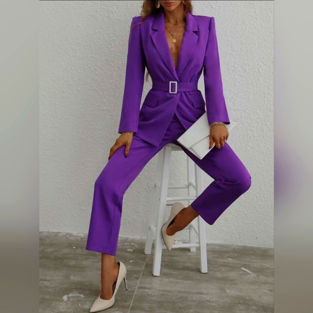 SHEIN Privé Single Button Belted Blazer & Tailored Pants